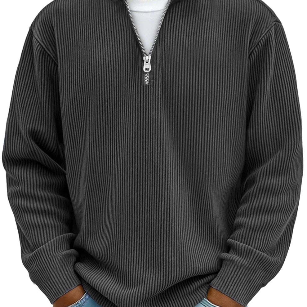 L'Atelier de Lyon | PULL CLASSIQUE EN MAILLE CÔTELÉE DEMI-ZIP POUR HOMME