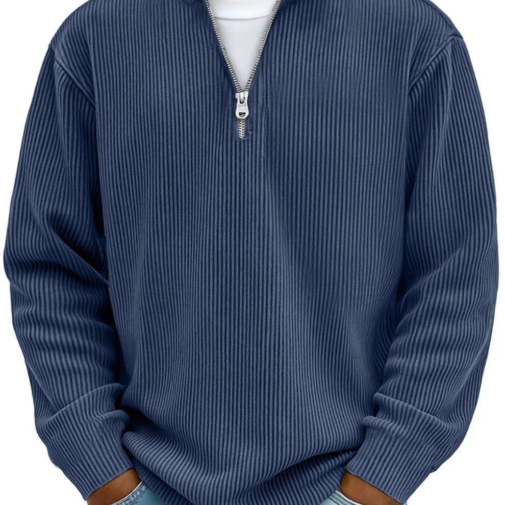 L'Atelier de Lyon | PULL CLASSIQUE EN MAILLE CÔTELÉE DEMI-ZIP POUR HOMME