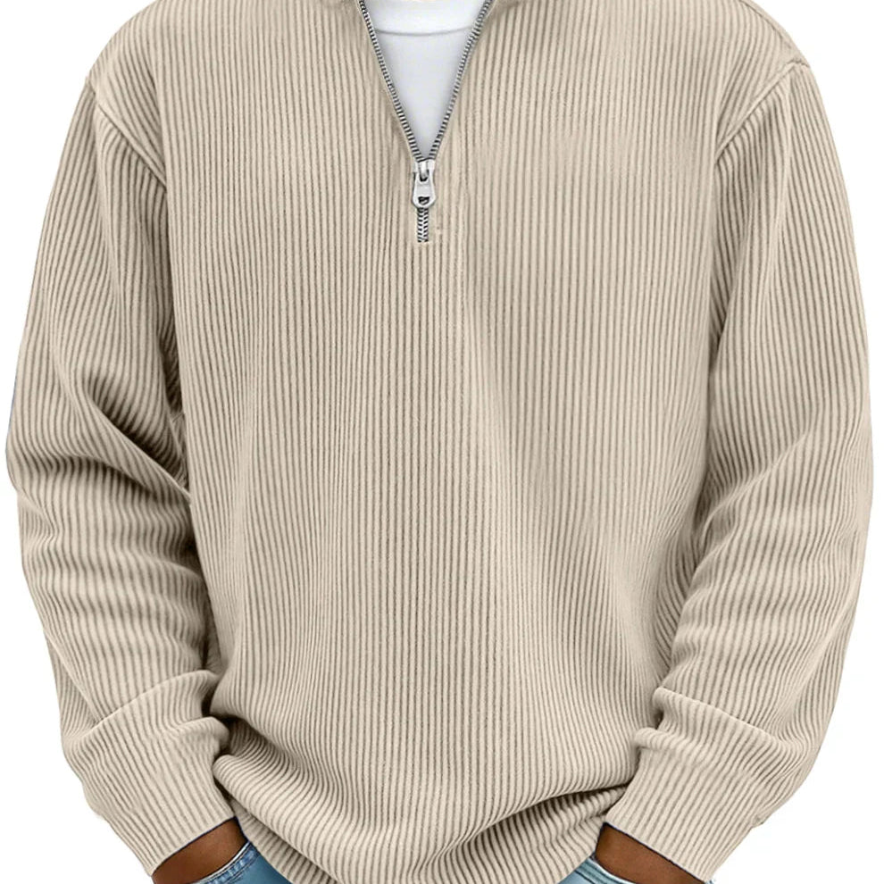 L'Atelier de Lyon | PULL CLASSIQUE EN MAILLE CÔTELÉE DEMI-ZIP POUR HOMME