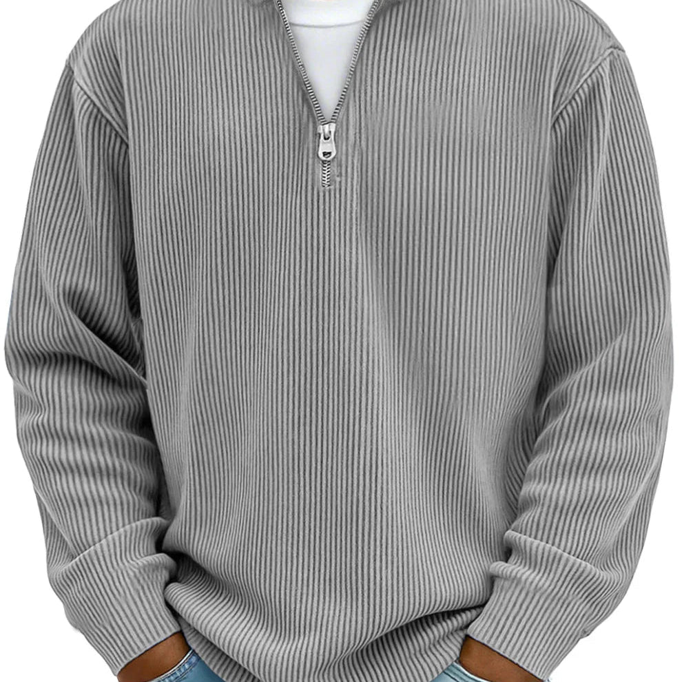 L'Atelier de Lyon | PULL CLASSIQUE EN MAILLE CÔTELÉE DEMI-ZIP POUR HOMME