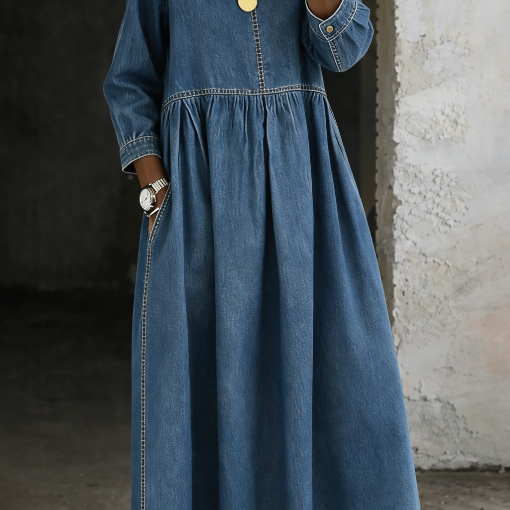 L'Atelier de Lyon | Robe en jean col rond manches longues