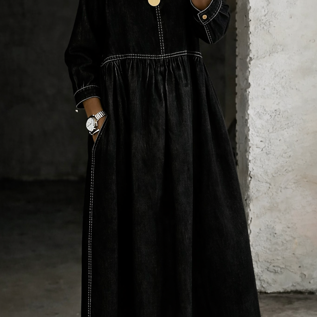 L'Atelier de Lyon | Robe en jean col rond manches longues