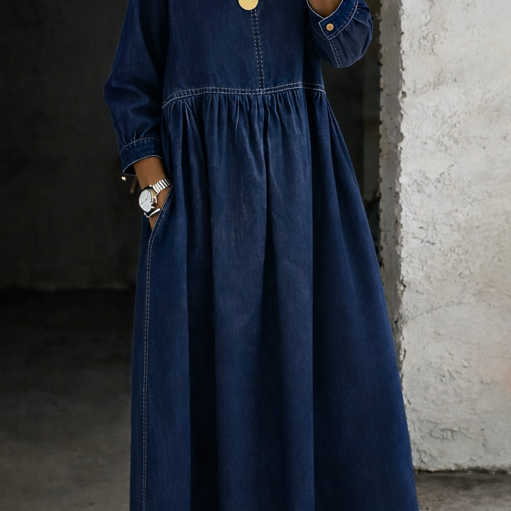 L'Atelier de Lyon | Robe en jean col rond manches longues